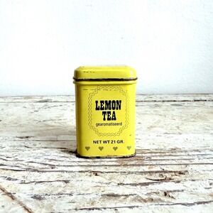 Vintage Lemon Tea Yellow Tin 21g Dutch Tea Container Hollands Kunstambacht